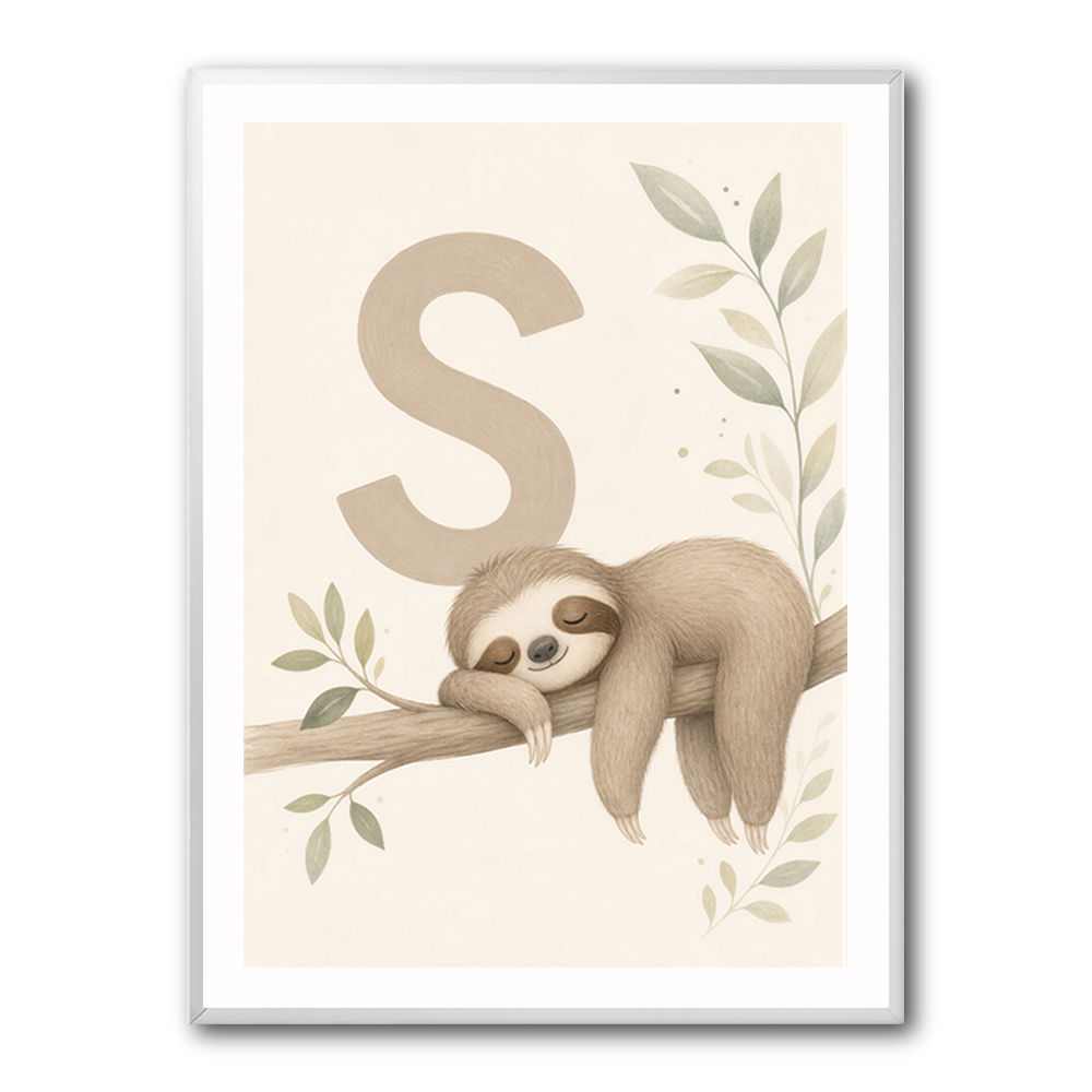 S For Sloth Kids Art Print