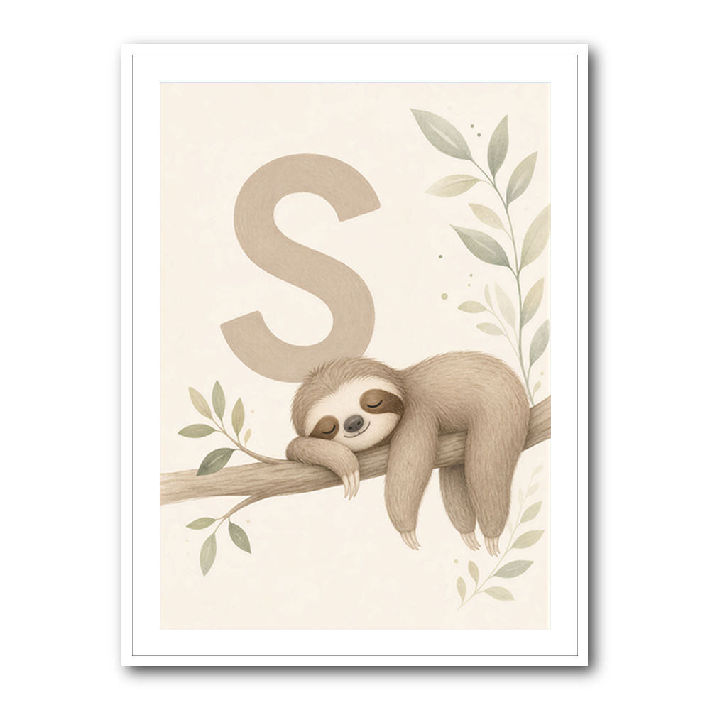S For Sloth Kids Art Print