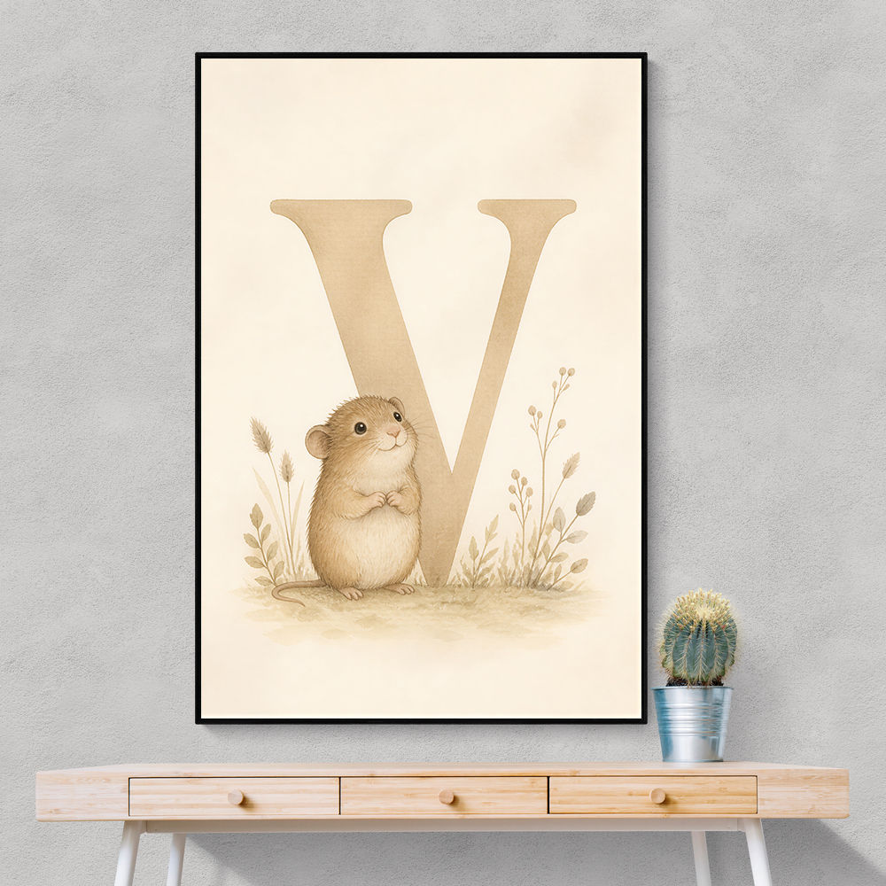 V For Vole Childrens Art Print