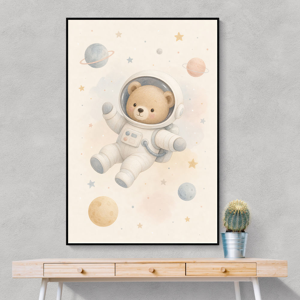 Bear Astronaut Nursery Wall Art Print 