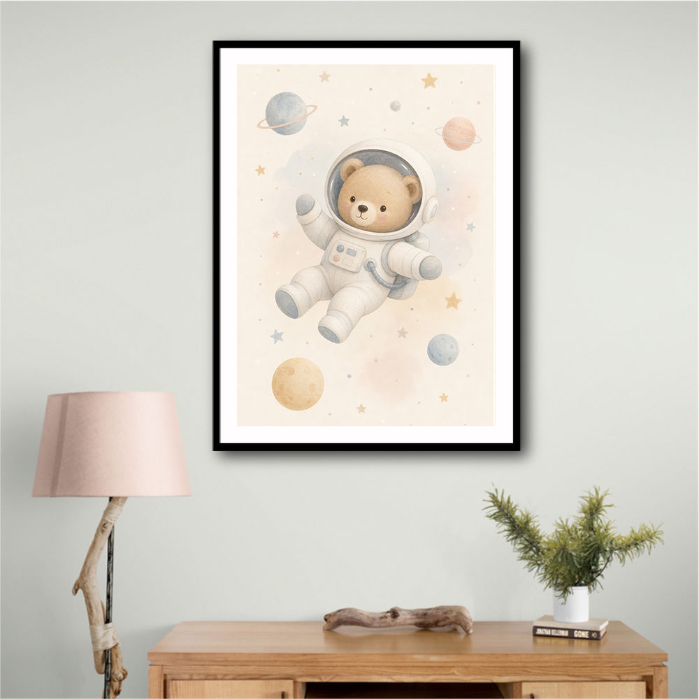 Bear Astronaut Nursery Wall Art Print 