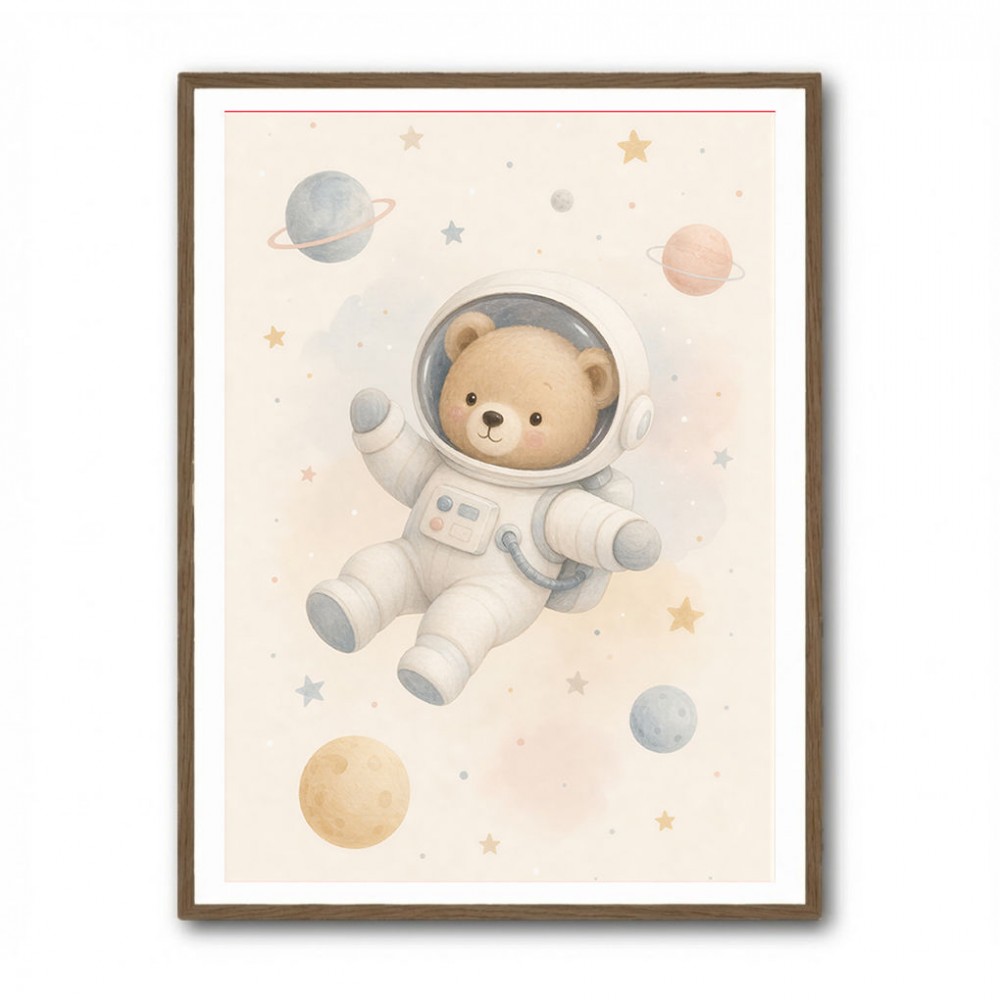 Bear Astronaut Nursery Wall Art Print 