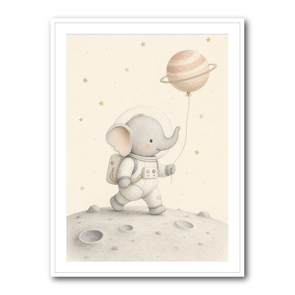 Elephant Moon Walk Nursery Wall Art Print 