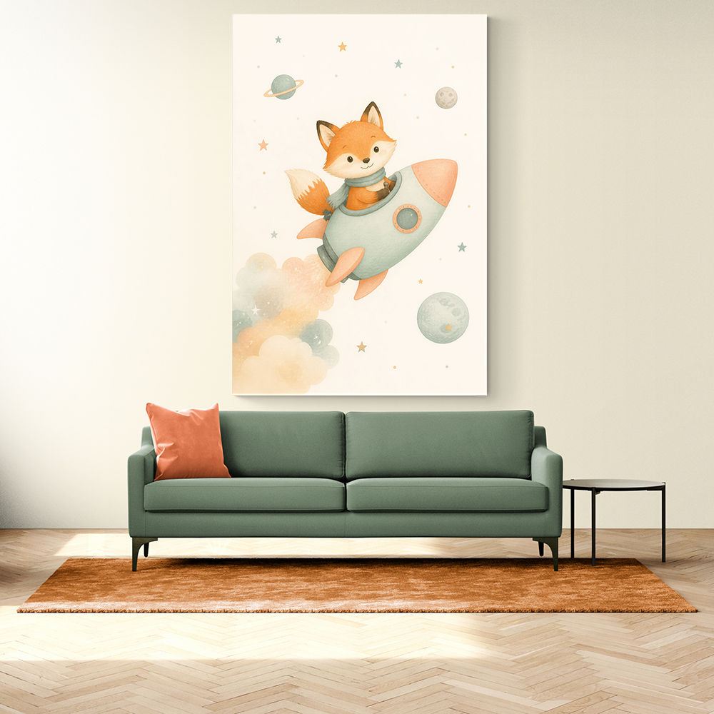 Fox Rocket Ride Nursery Wall Art Print