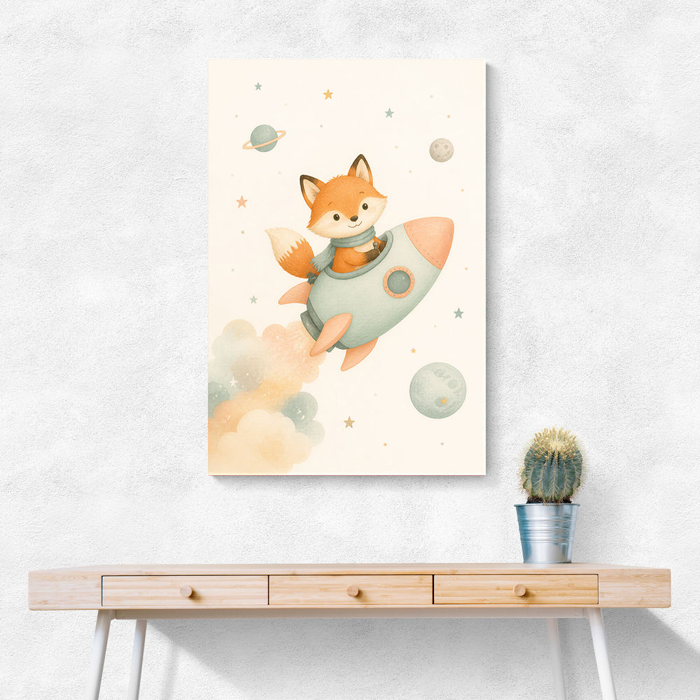 Fox Rocket Ride Nursery Wall Art Print