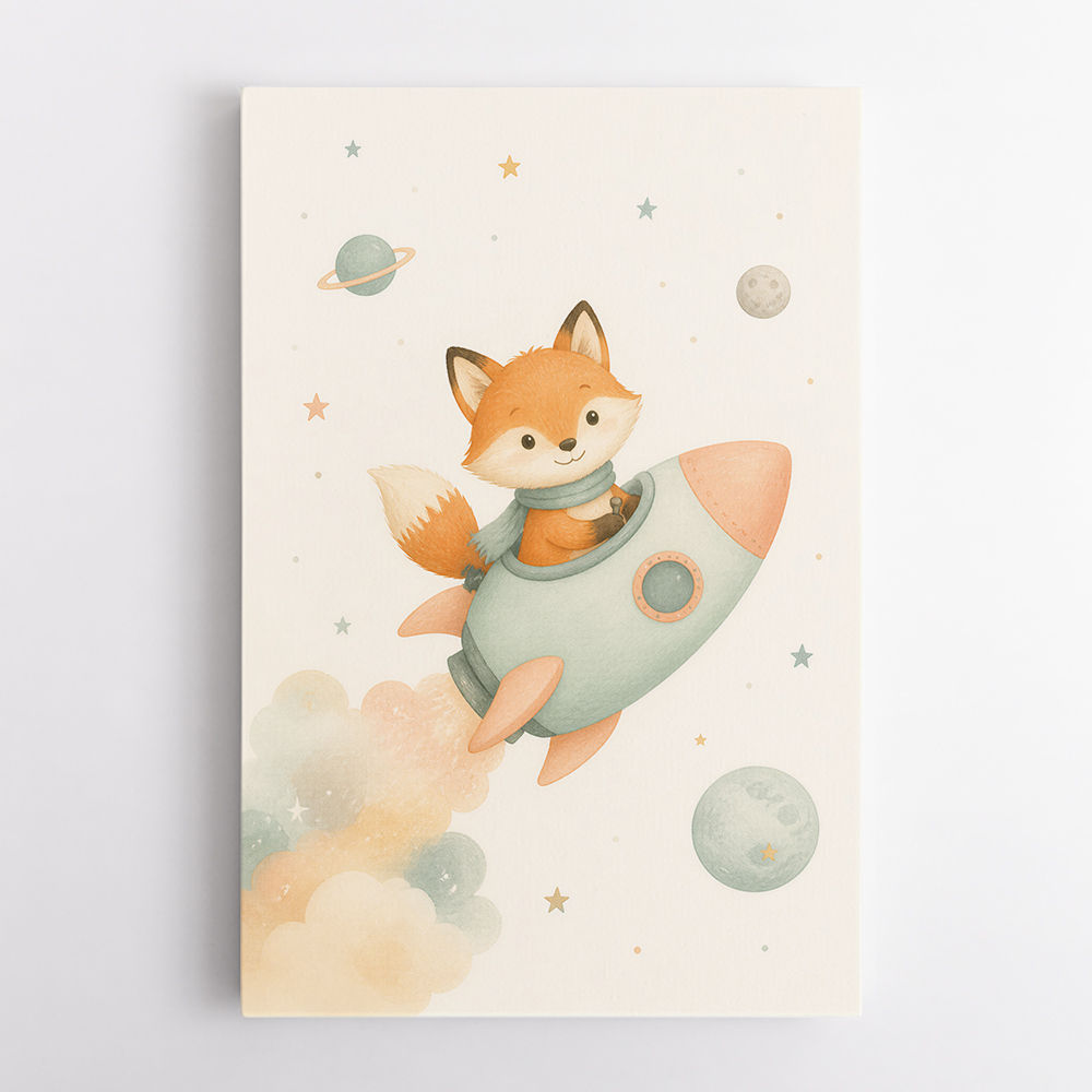 Fox Rocket Ride Nursery Wall Art Print