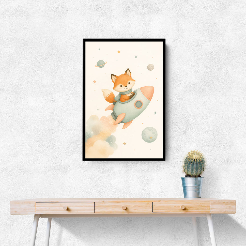 Fox Rocket Ride Nursery Wall Art Print