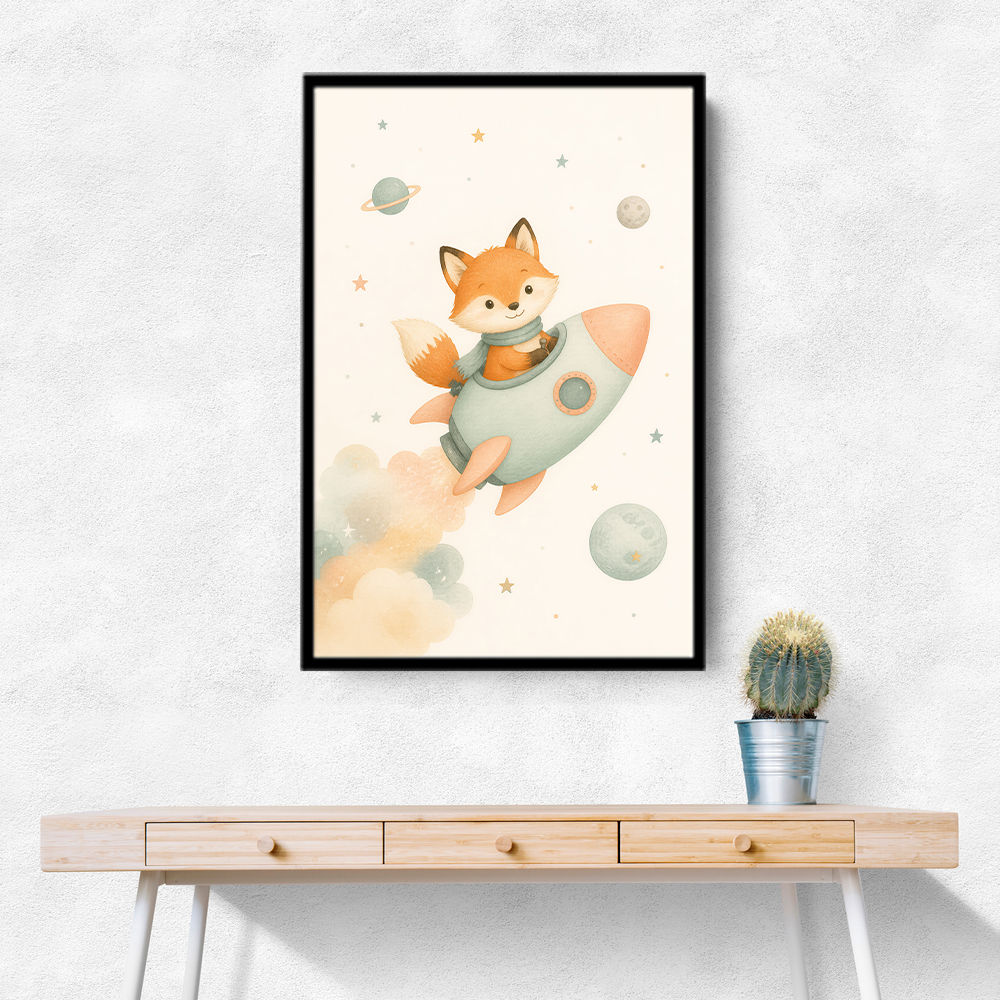 Fox Rocket Ride Nursery Wall Art Print