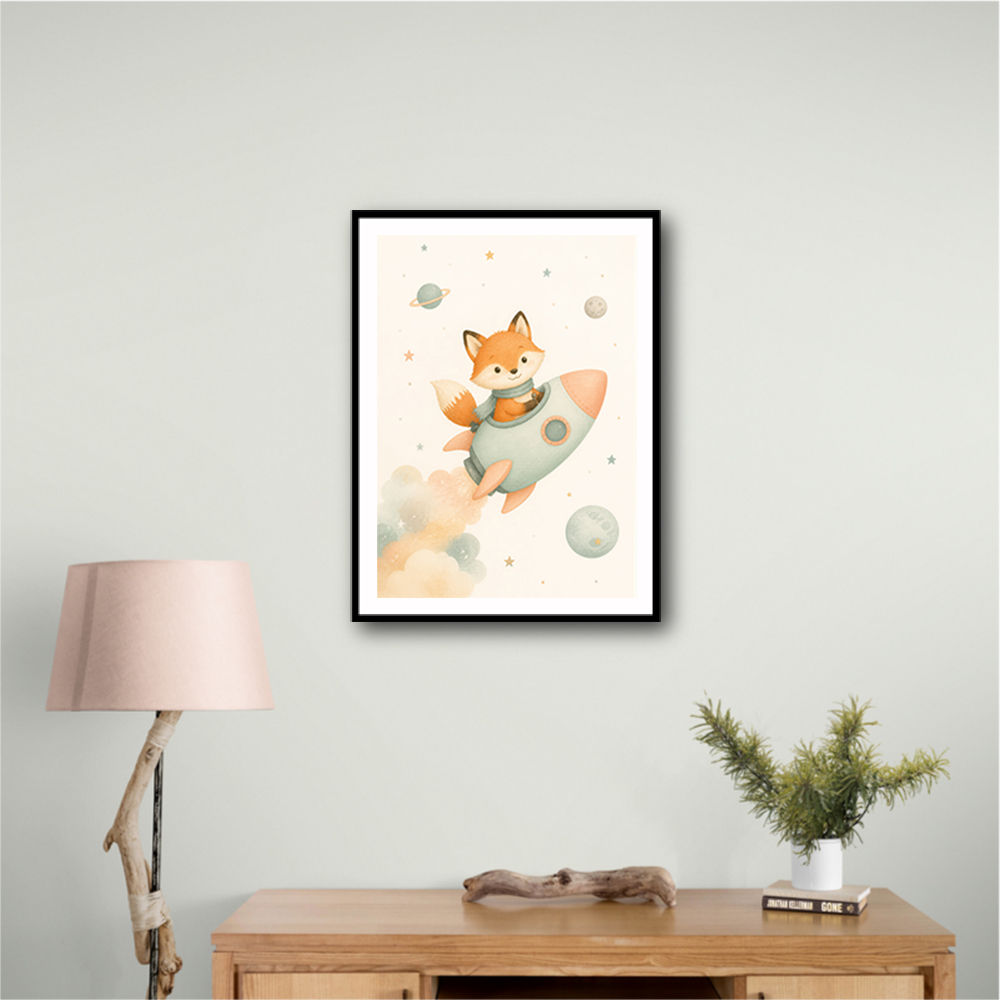 Fox Rocket Ride Nursery Wall Art Print