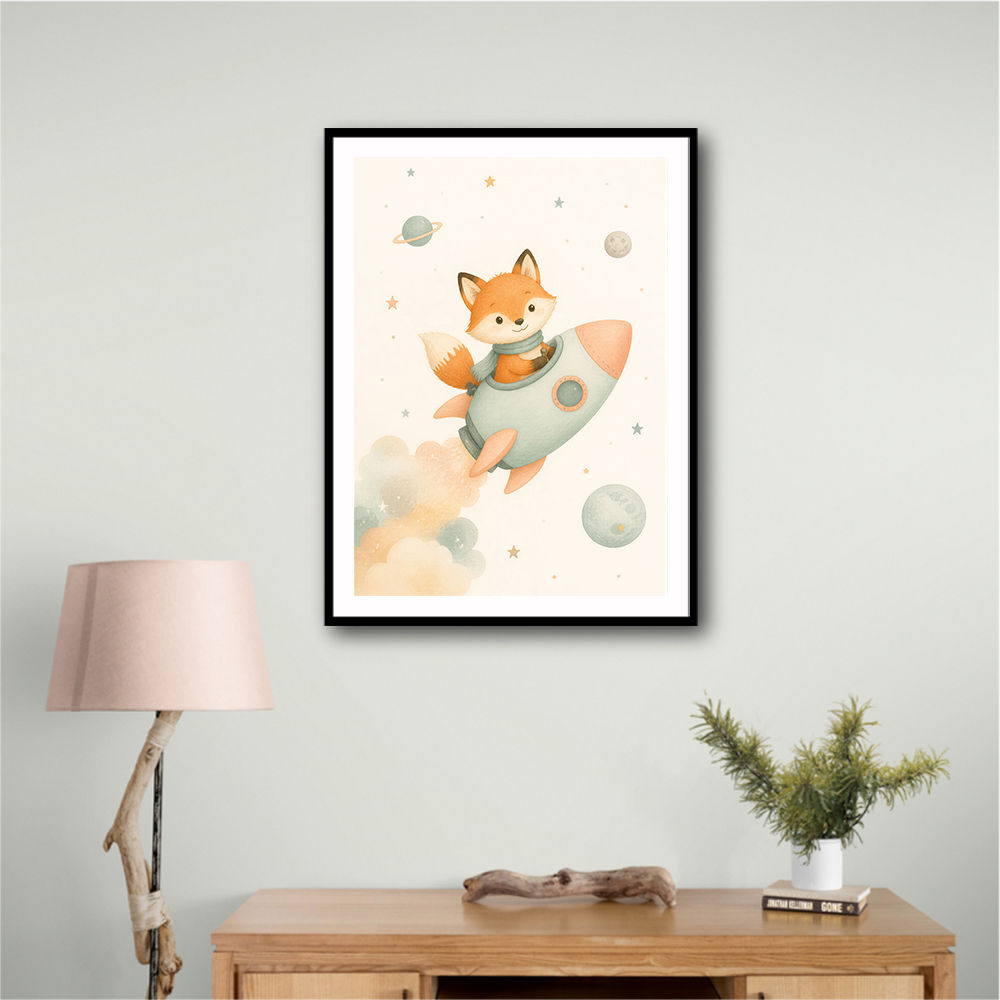 Fox Rocket Ride Nursery Wall Art Print