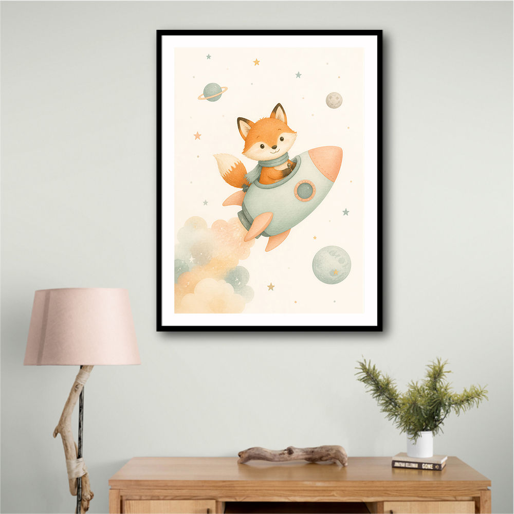Fox Rocket Ride Nursery Wall Art Print