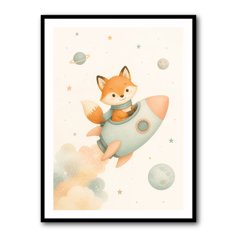 Fox Rocket Ride Nursery Wall Art Print