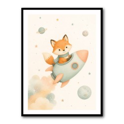 Fox Rocket Ride Nursery Wall Art Print