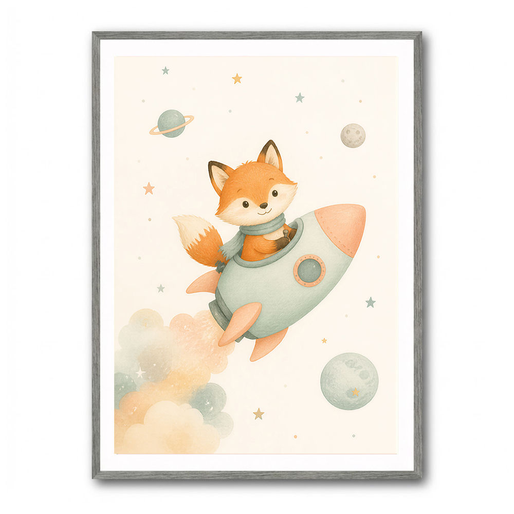 Fox Rocket Ride Nursery Wall Art Print