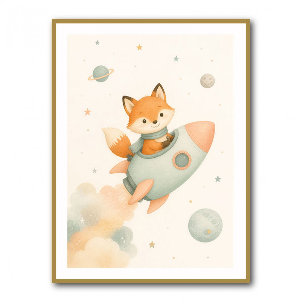 Fox Rocket Ride Nursery Wall Art Print