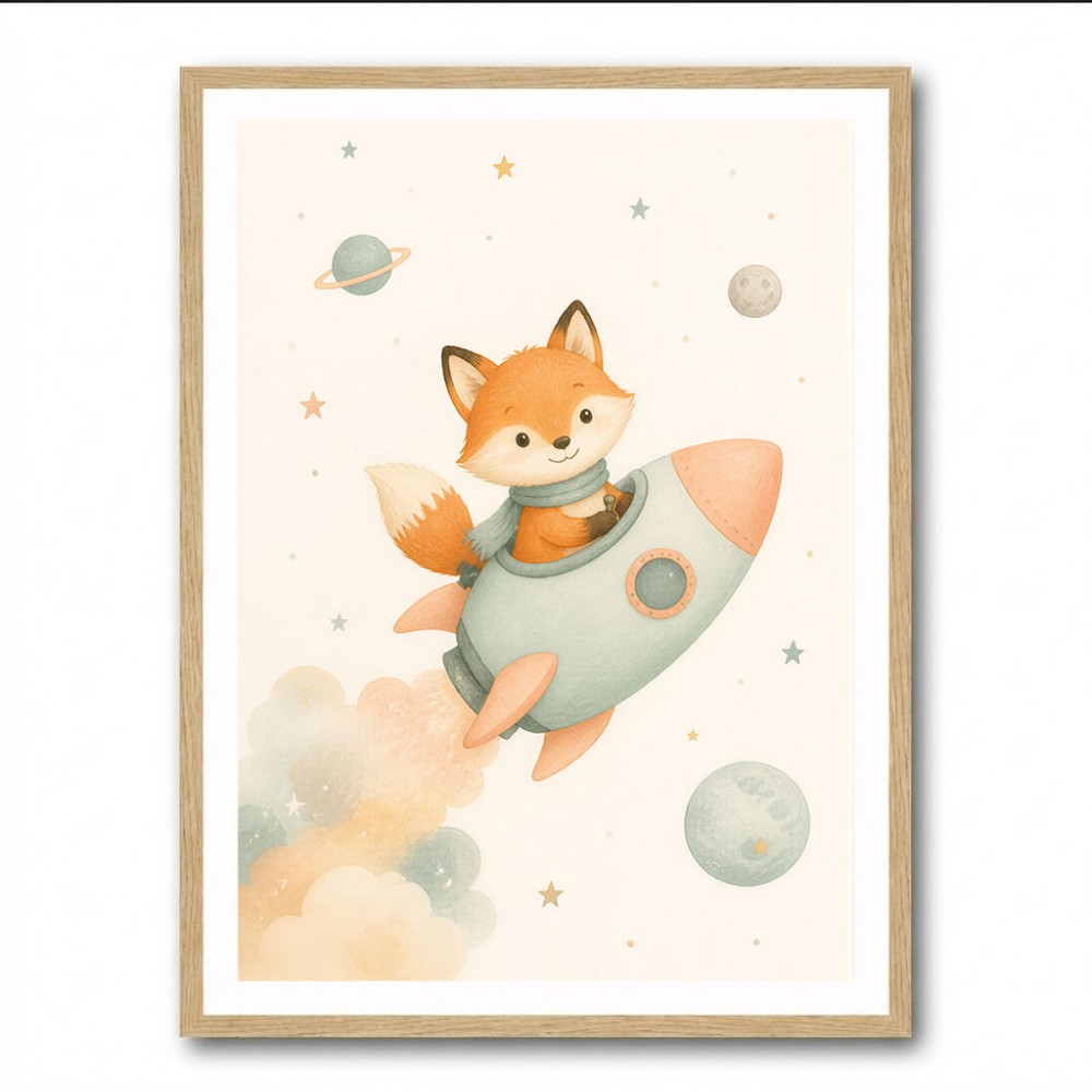 Fox Rocket Ride Nursery Wall Art Print
