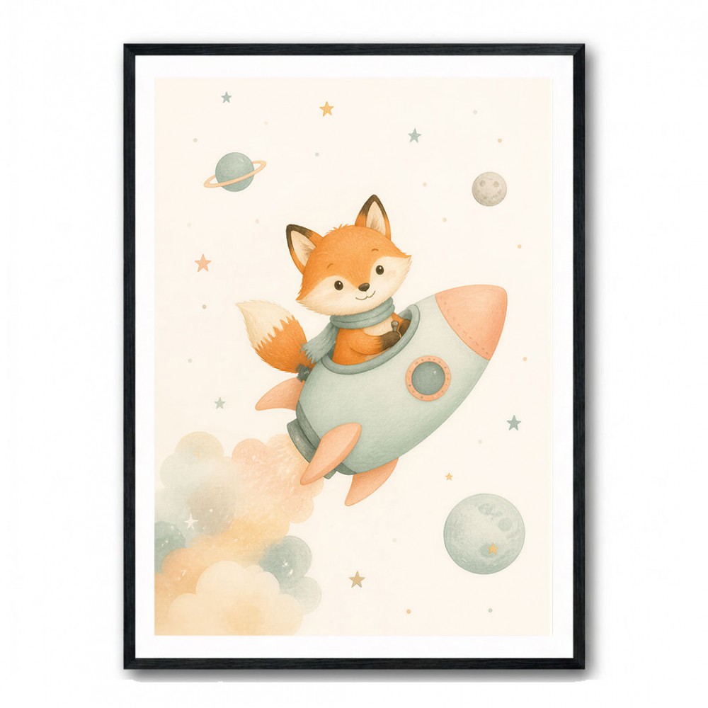 Fox Rocket Ride Nursery Wall Art Print