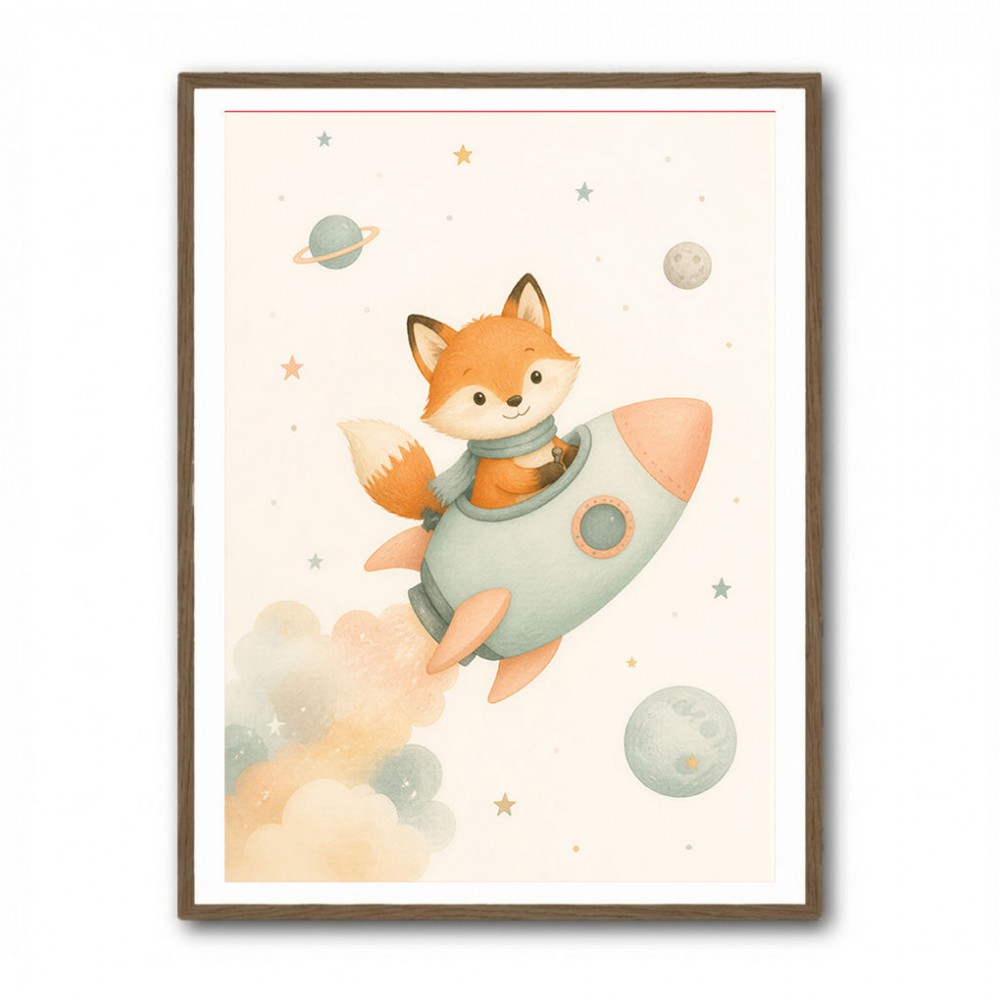 Fox Rocket Ride Nursery Wall Art Print
