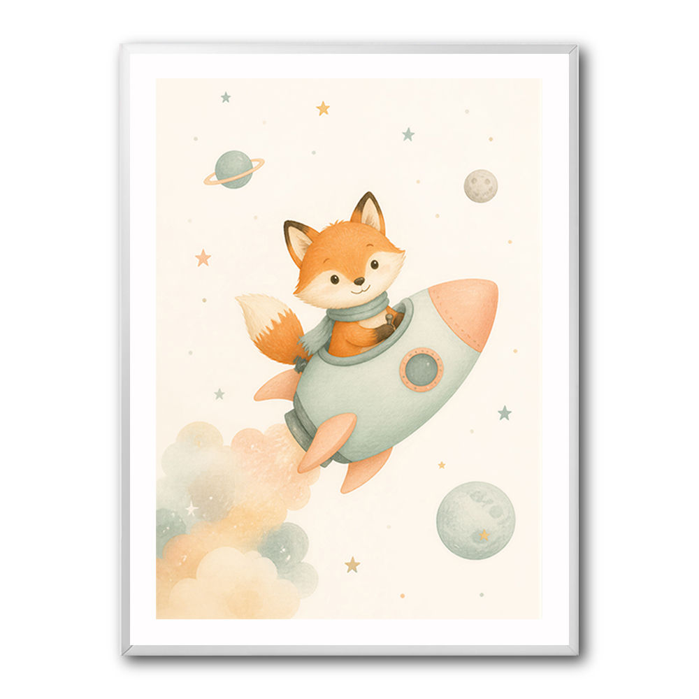 Fox Rocket Ride Nursery Wall Art Print