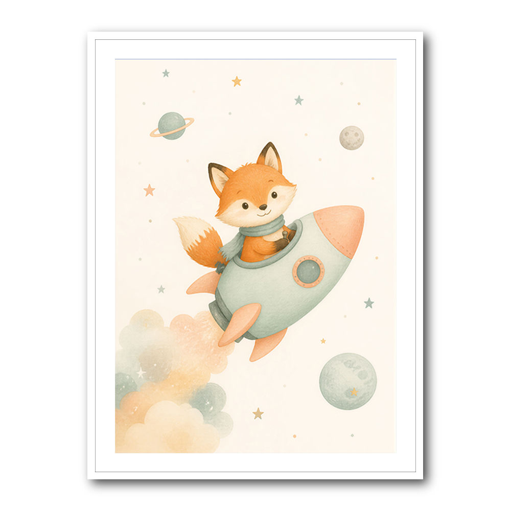 Fox Rocket Ride Nursery Wall Art Print