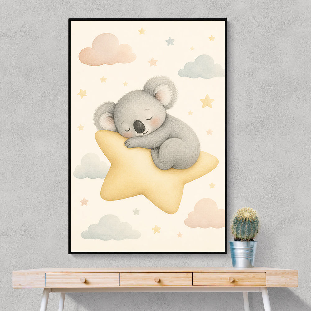 Koala Sleeping Star Nursery Wall Art Print