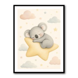 Koala Sleeping Star Nursery Wall Art Print
