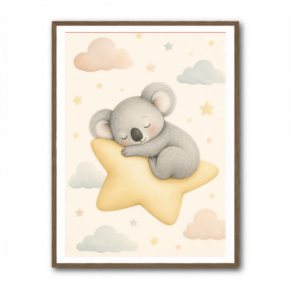 Koala Sleeping Star Nursery Wall Art Print