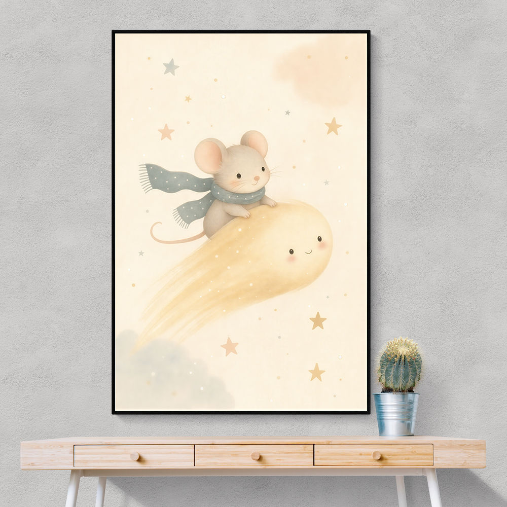 Mouse Comet Ride Nursery Wall Art Print