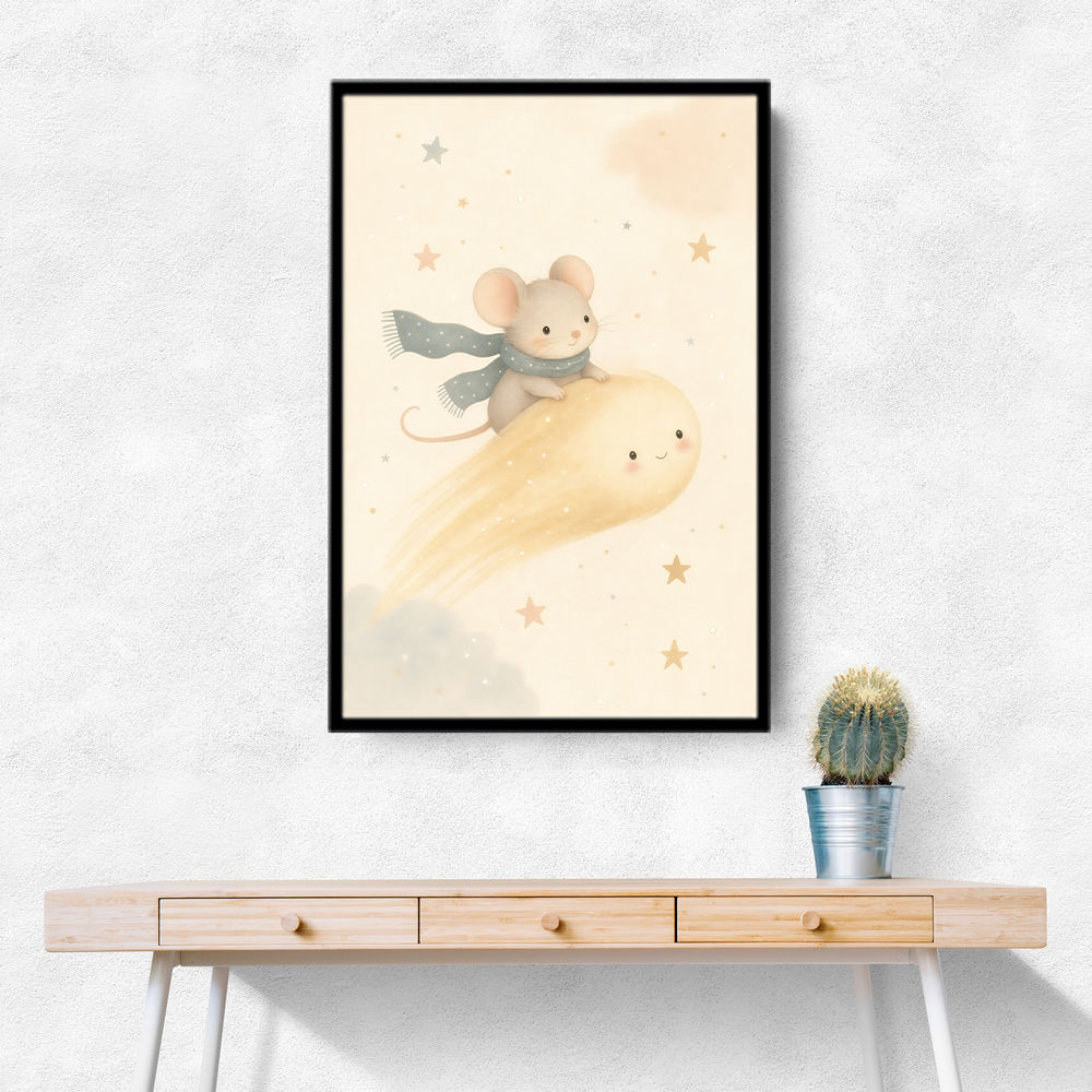 Mouse Comet Ride Nursery Wall Art Print