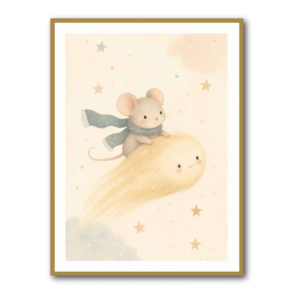 Mouse Comet Ride Nursery Wall Art Print