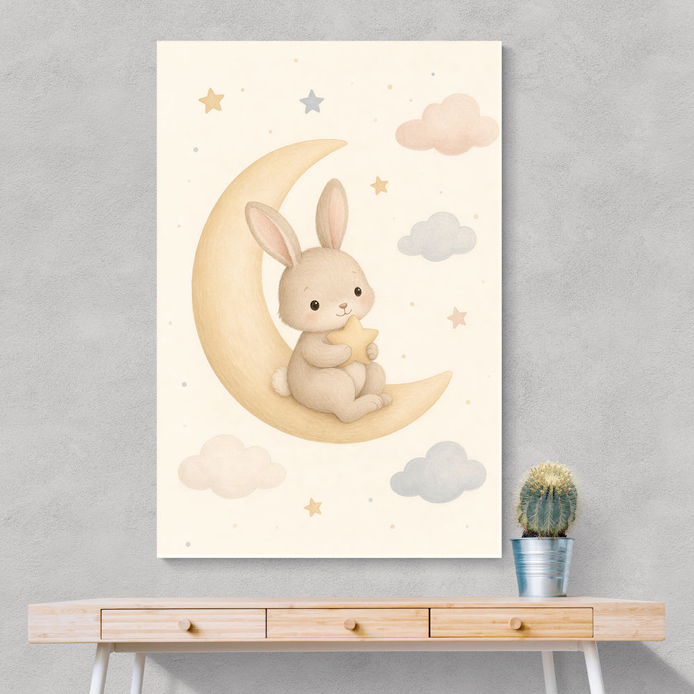 Rabbit On The Moon Nursery Wall Art Print