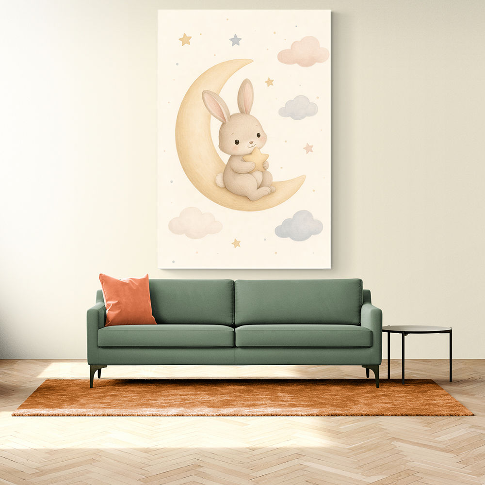 Rabbit On The Moon Nursery Wall Art Print