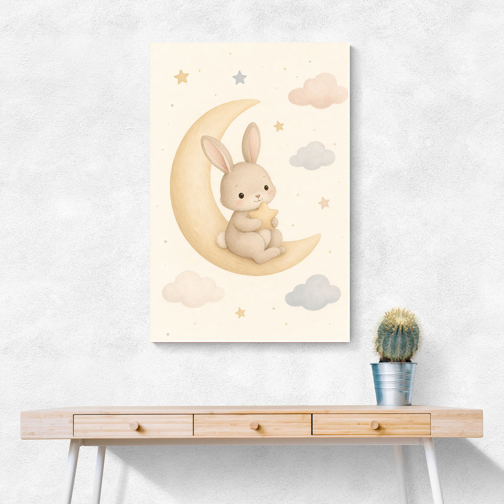 Rabbit On The Moon Nursery Wall Art Print