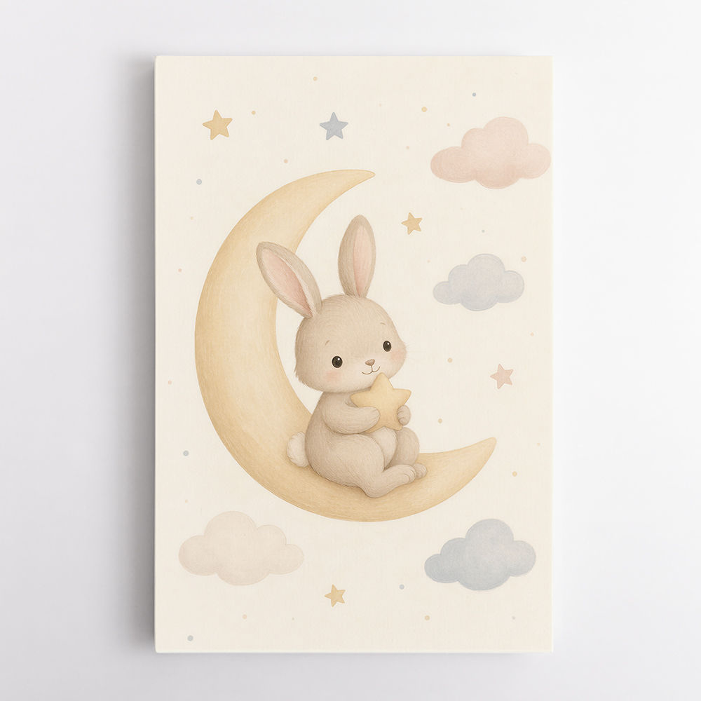 Rabbit On The Moon Nursery Wall Art Print