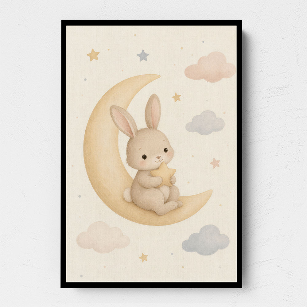 Rabbit On The Moon Nursery Wall Art Print