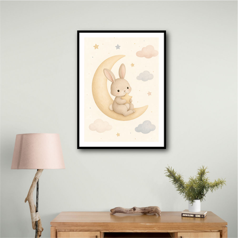 Rabbit On The Moon Nursery Wall Art Print