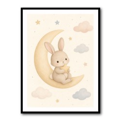 Rabbit On The Moon Nursery Wall Art Print