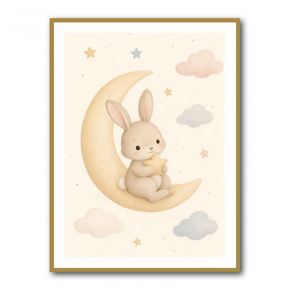 Rabbit On The Moon Nursery Wall Art Print