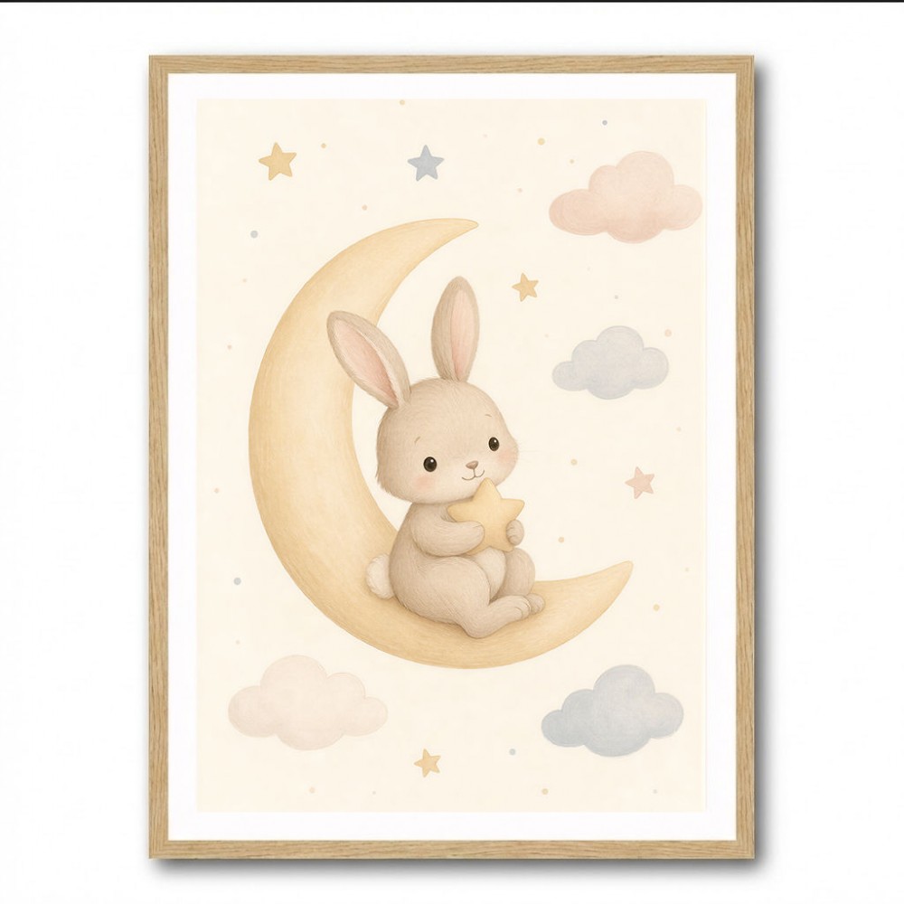 Rabbit On The Moon Nursery Wall Art Print