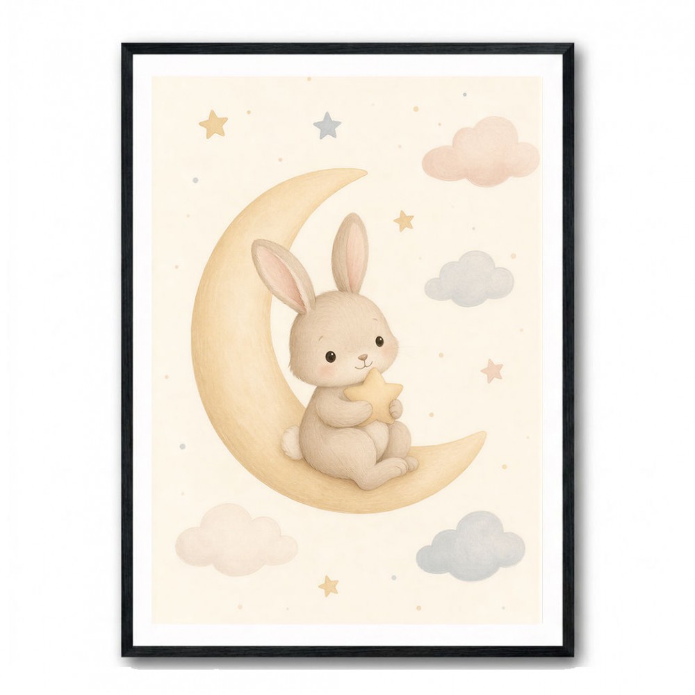 Rabbit On The Moon Nursery Wall Art Print