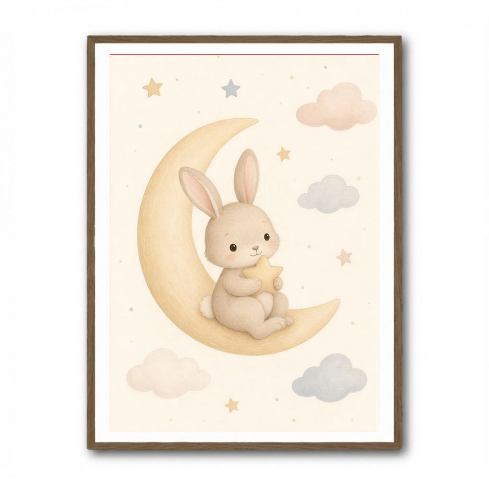 Rabbit On The Moon Nursery Wall Art Print