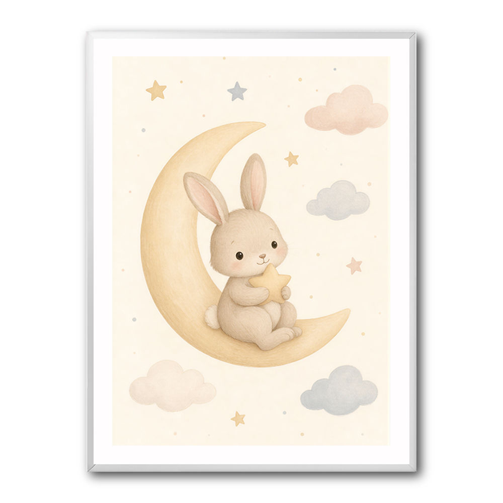 Rabbit On The Moon Nursery Wall Art Print