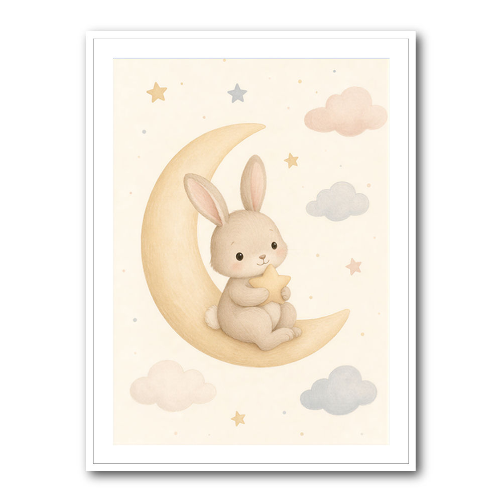 Rabbit On The Moon Nursery Wall Art Print