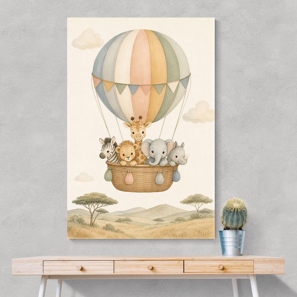 Safari Balloon Ride Kids Wall Art Prints