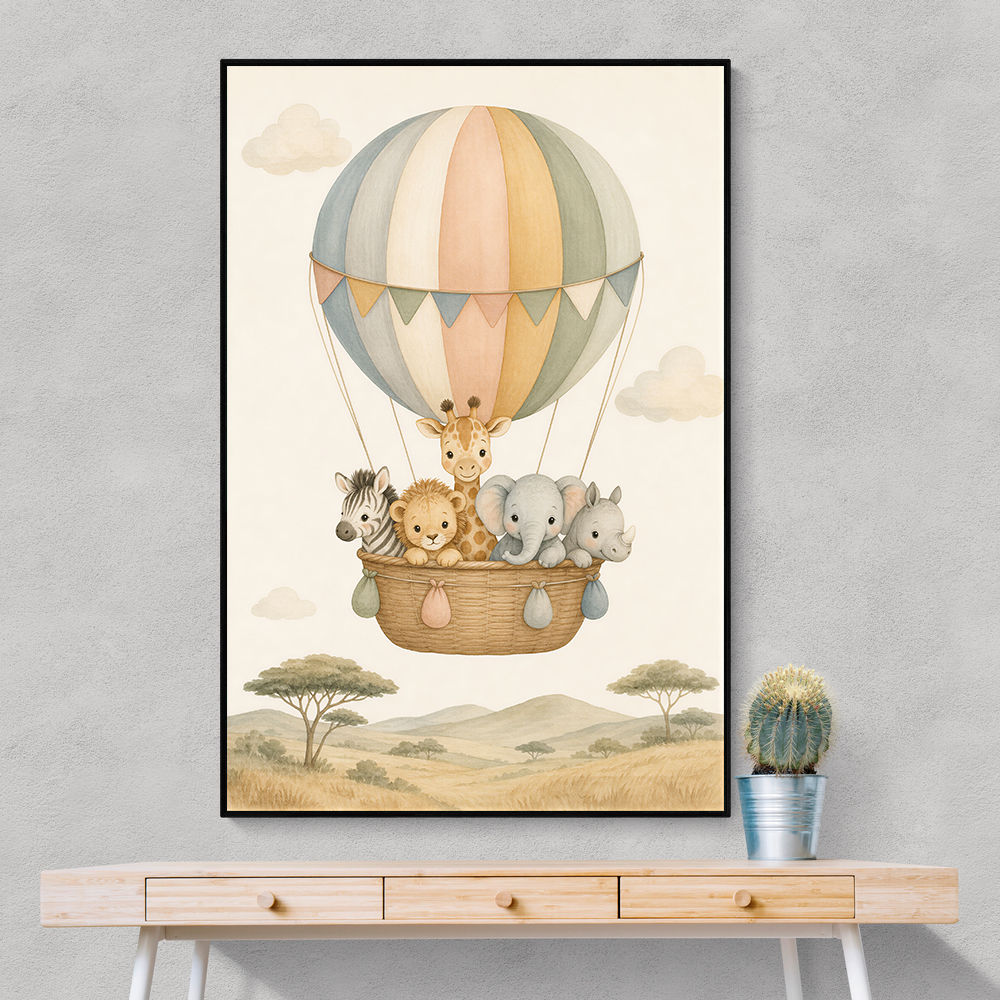 Safari Balloon Ride Kids Wall Art Prints