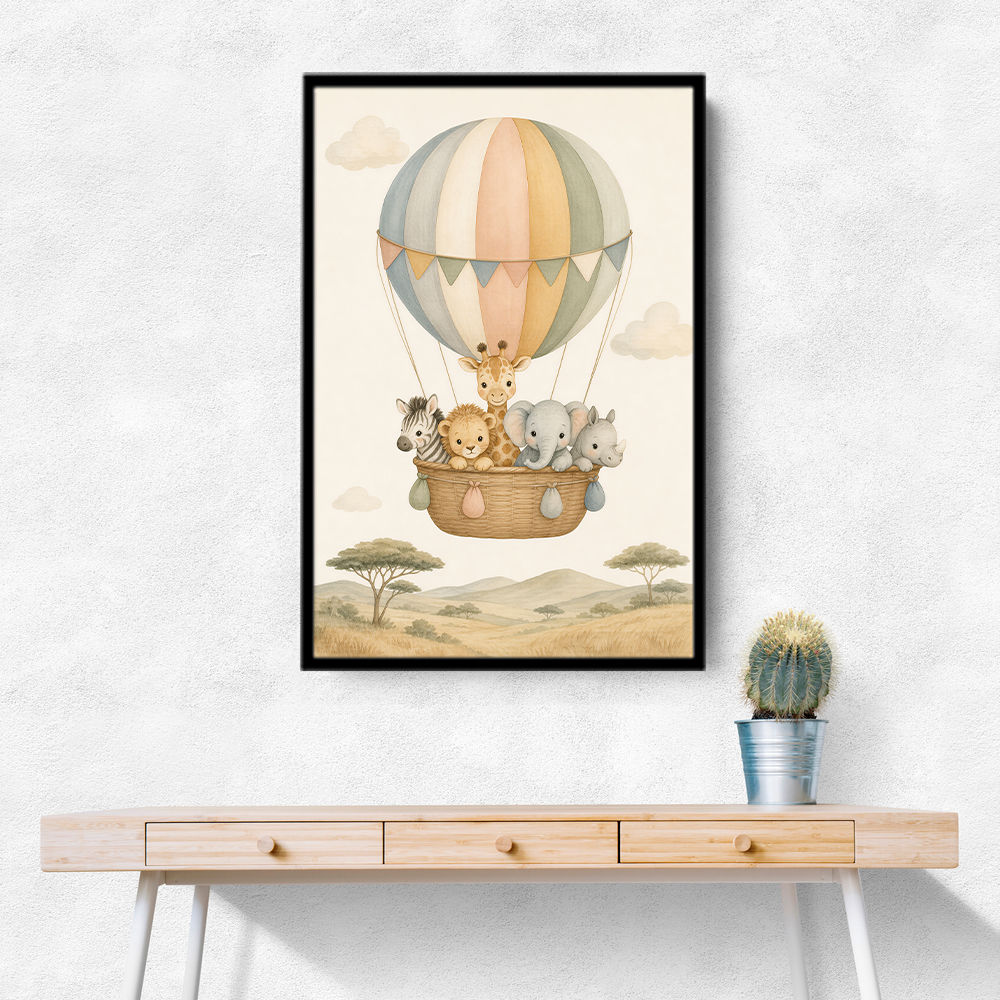 Safari Balloon Ride Kids Wall Art Prints