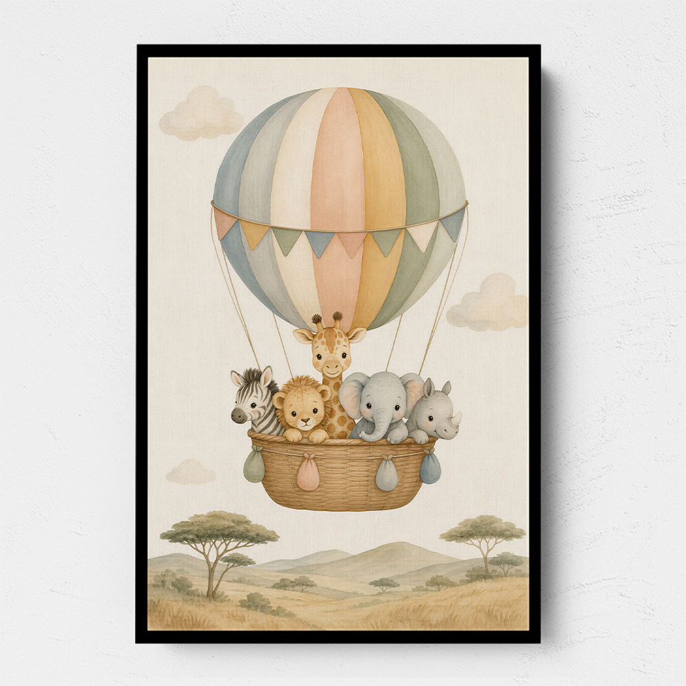 Safari Balloon Ride Kids Wall Art Prints