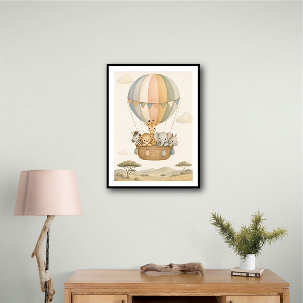 Safari Balloon Ride Kids Wall Art Prints