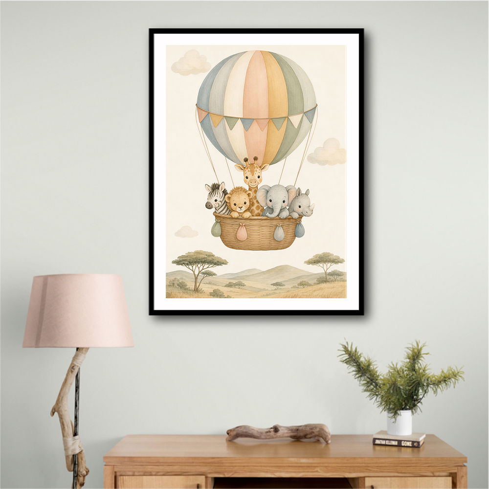 Safari Balloon Ride Kids Wall Art Prints