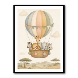 Safari Balloon Ride Kids Wall Art Prints